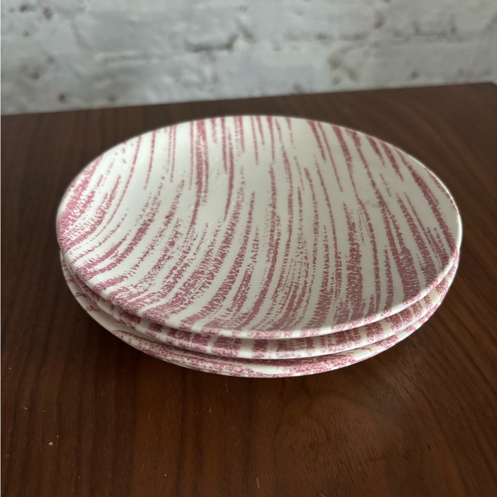 Set of 4 Pink and White Striped Royal China Underglaze Dessert Plates